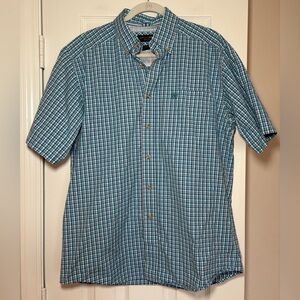 Ariat Pro Series Plaid Button Down Shirt Blue Pink‎ Short Sleeve M